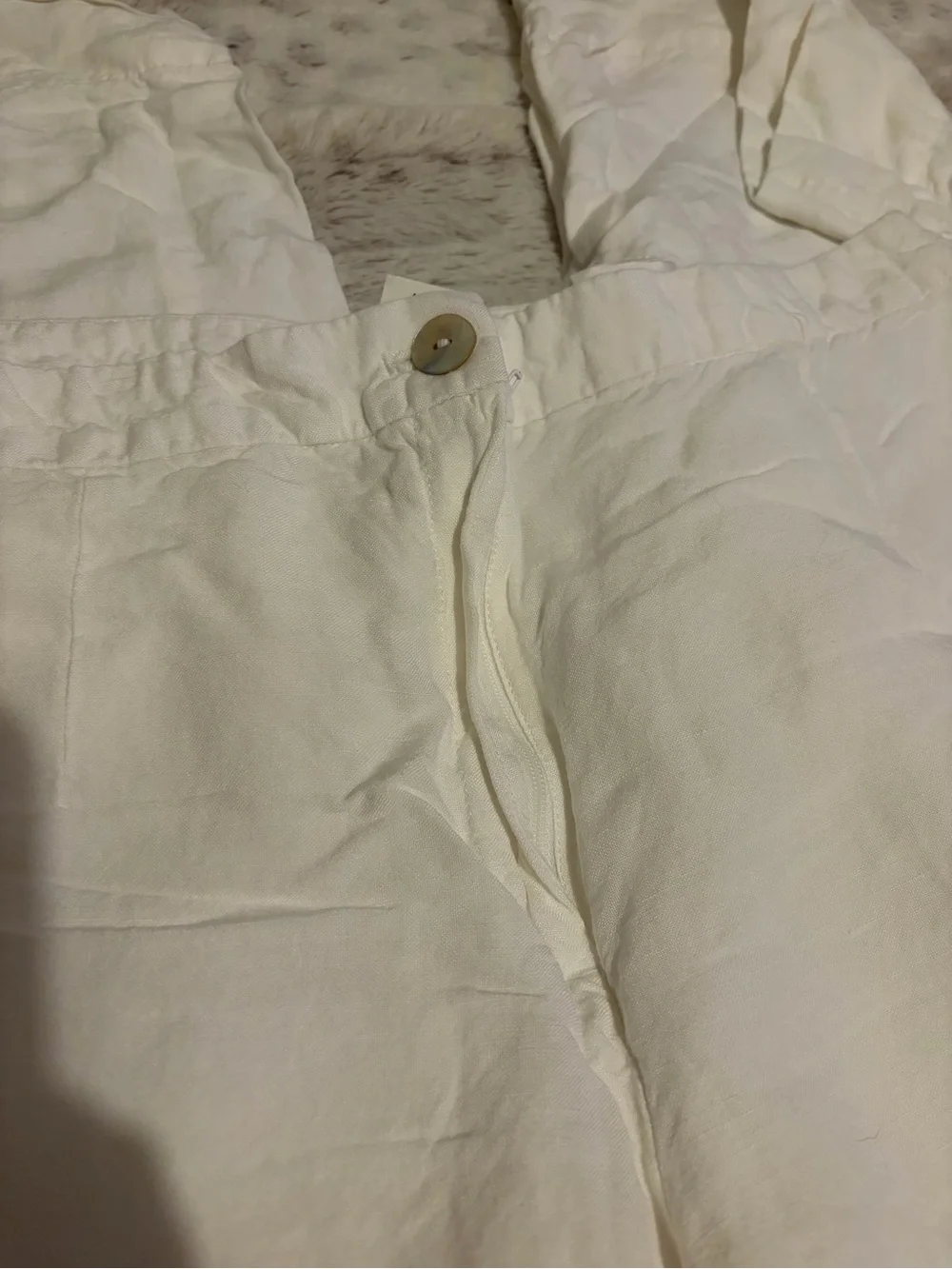 H&M White Wide-Leg Linen Blend Trousers